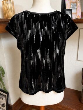 Zara Girls Black Velvet Sequin Top | Size 13–14| Fits Women's XXS/XS